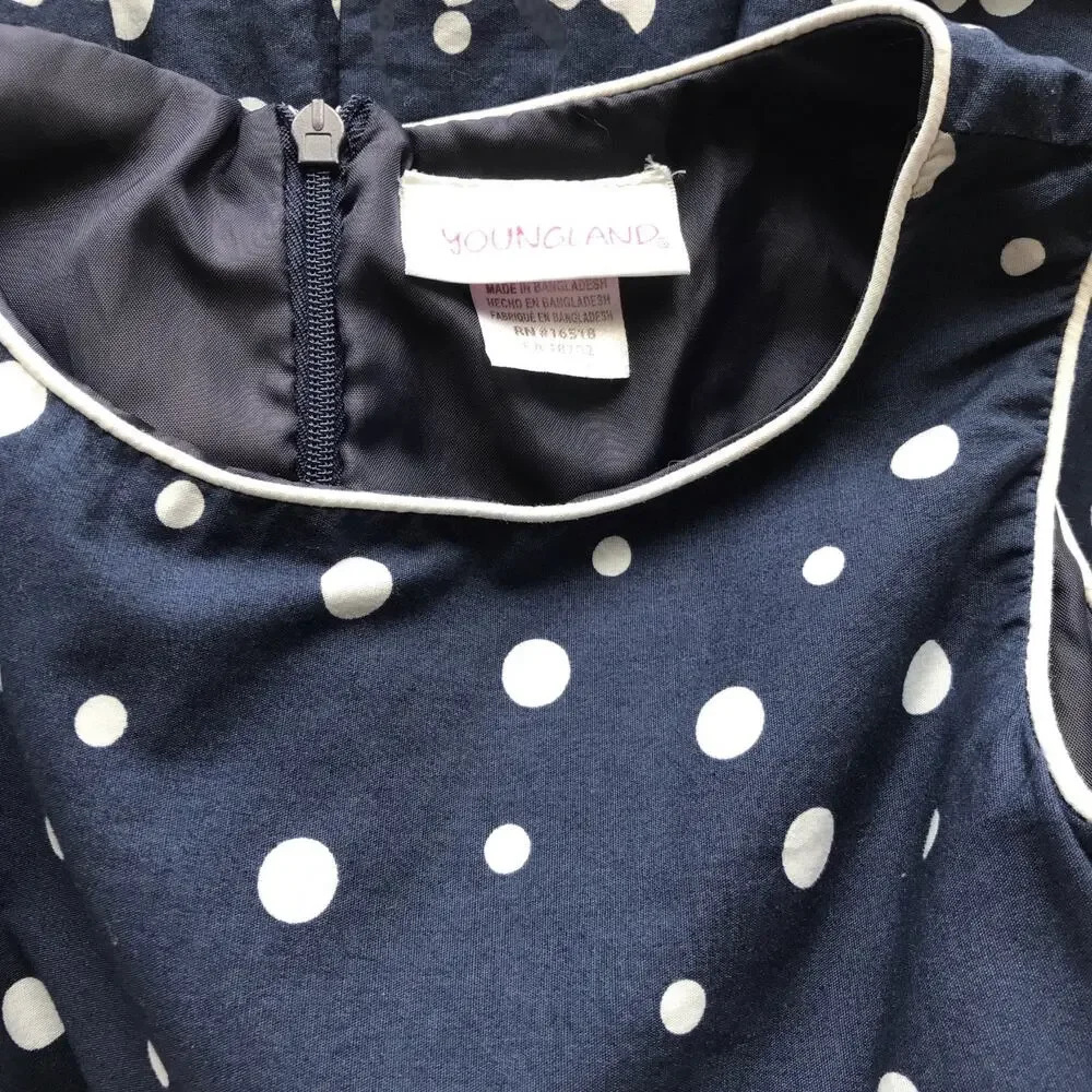 Youngland Dress Navy Blue Floral Polka Dots Sleeveless A-Line Girls Size 6X